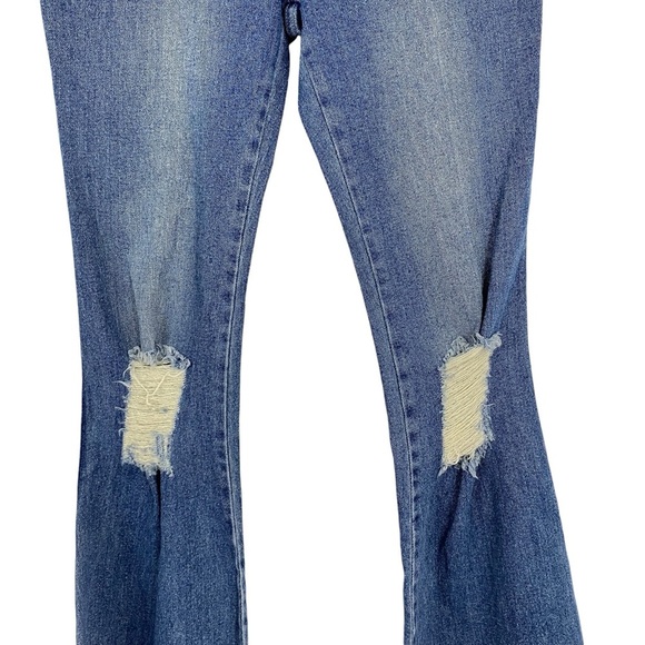 dELiA*s Juniors Flare Jeans Size Small 28x33 Boho Raw Hem High Rise Y2K Blue - Picture 2 of 8